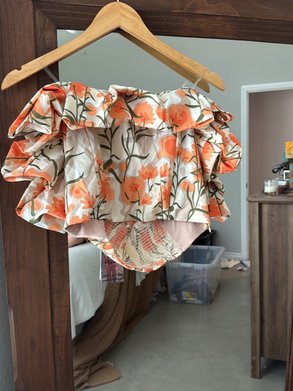 Floral Off-Shoulder Ruffle Crop Top in Orange